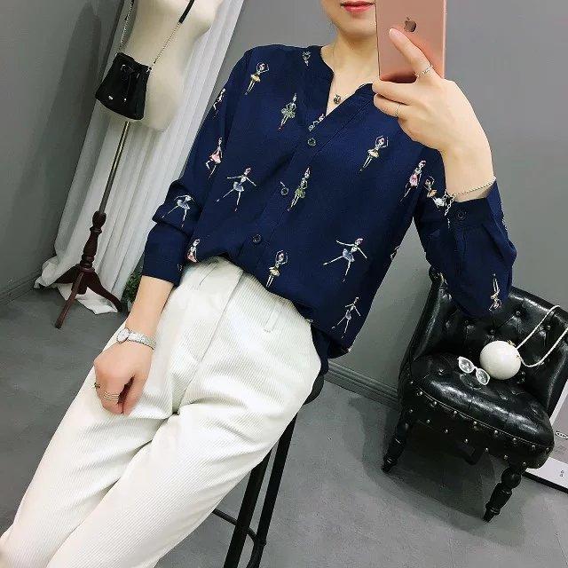 Product Introduction of Women's Human-Shaped Printed Shirt Long-Sleeved Summer Tunic Casual Shirt 12