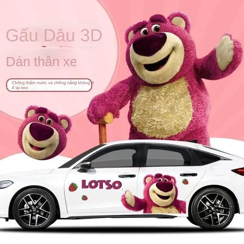 Miếng Dán Cản Xe Hình Gấu Dâu Tây, Miếng Dán Hoạt Hình Dễ Thương, Sửa Đổi Thân Xe, Nghệ Thuật Latte, Miếng Dán Ẩn Vết Xước Xe Hơi, Miếng Dán Trang Trí Chống Thấm Nước Ở Cả Hai Mặt