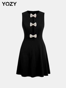 YOZY Women's Bow Decor Dress, Elegant Solid Color Sleeveless Dress for Party Holiday Wedding Guest, Ladies Clothes for All Seasons