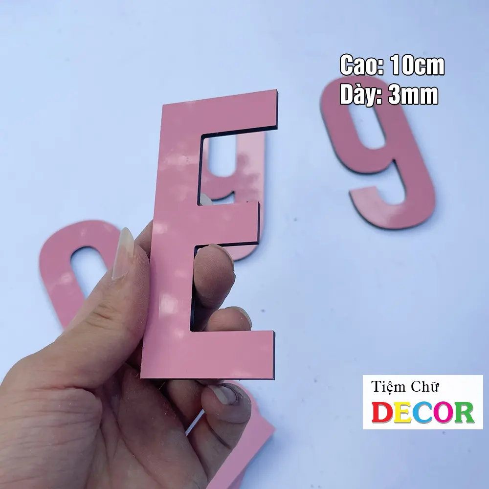 Chữ Alu Hồng 10cm dày 3mm T1 In Hoa trang trí dán tường - biển quảng cáo Decor