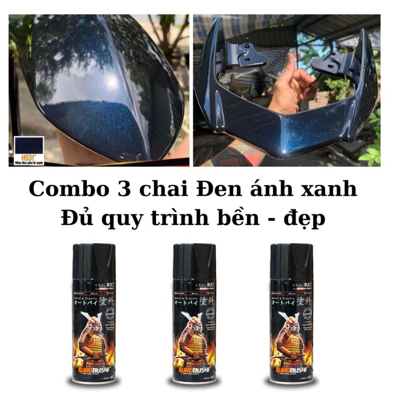Combo Sơn xịt màu Đen ánh xanh dương (kèm nhám) H931 samurai combo 3 chai đủ quy trình bền đẹp