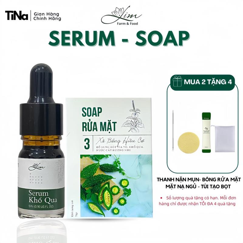Combor Soap rửa mặt Serum khổ qua cải thiện mụn Tặng thanh nặn mụn túi lưới tạo bọt,mặt nạ ngủ bông rửa mặt