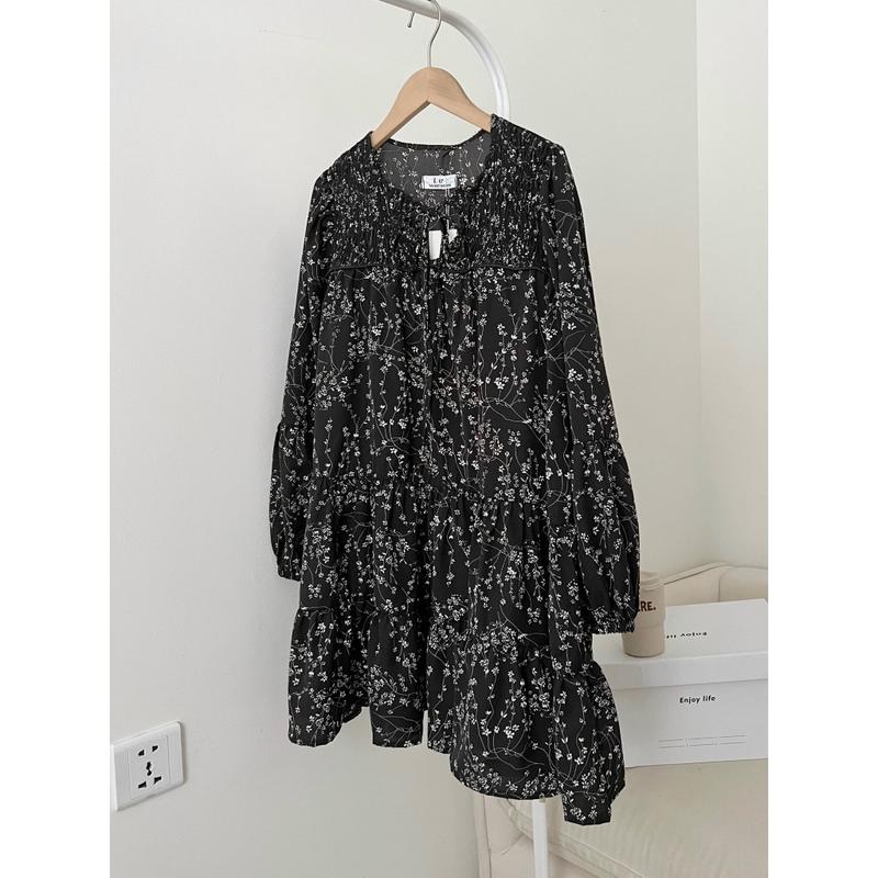 Váy babydoll hoa nhí đen siêu vintage dài tay nàng thơ- Uly Dress 8