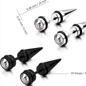 Anting Tindik Titanium Model Mur Permata Silver dan Black - Earrings