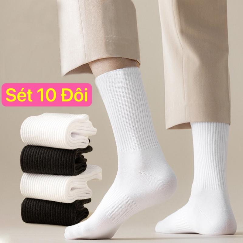  Sét 10 đôi Tất Nam Nữ Cổ Cao Phong cách thời trang trắng  Đen 