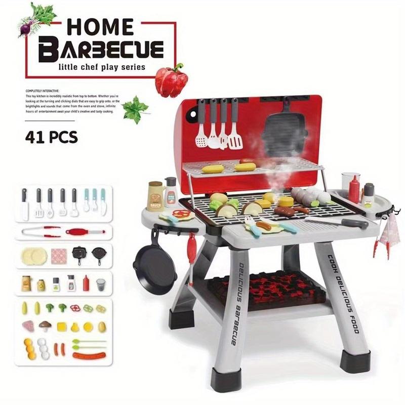 Pretend Play Barbecue Toy, Simulated Barbecue Toy with Light & Spray, Outdoor Cooking Toy for Kids, Pretend Play Toy for Boys & Girls (Bring your own 3*"AA" batteries) 2