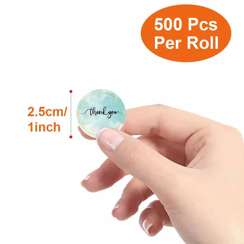 Watercolor Thank You Sticker, 500pcs/roll Round Self Adhesive Sticker, Decorative Sticker for Gift Greeting Card Envelope Water Bottle 2