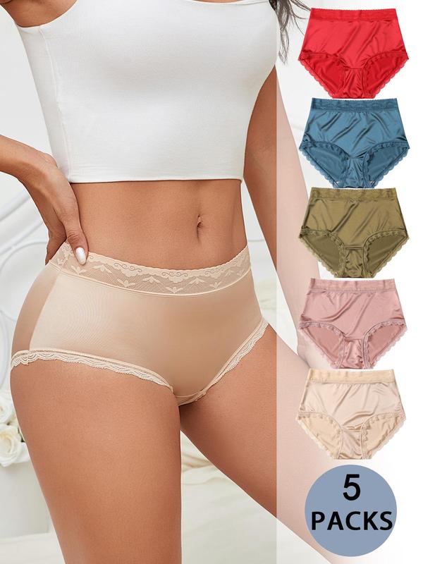 Women's Solid Color High Waist Panty, Regular Fit Pastel Breathable Comfortable Satin Brief for Daily Wear, Ladies Underwear for All Seasons 0