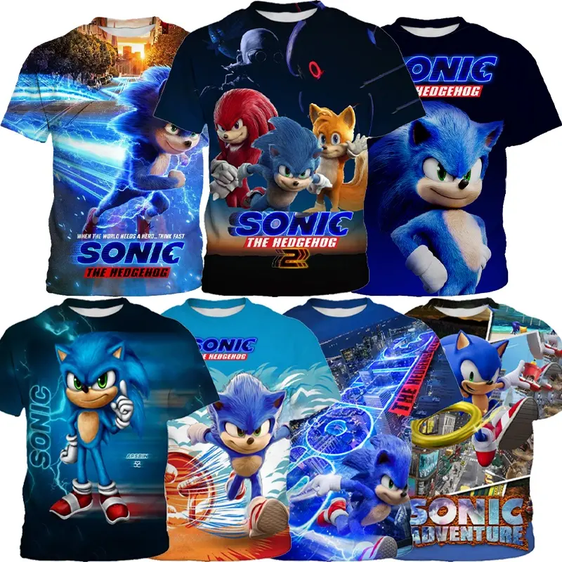 Sonic Print Kids T-Shirt Short Sleeve 3-13 Years Boy Shirt Birthday Gift Party Tshirt Game Fashion Top