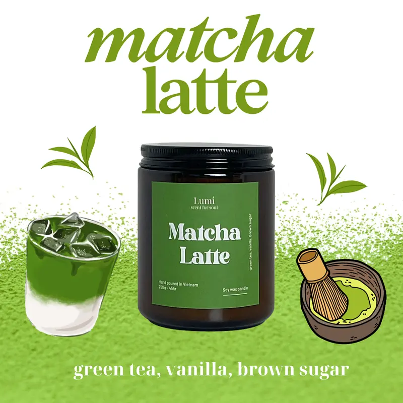 Nến thơm Lumi cao cấp sáp đậu nành hương Matcha Latte thư giãn, bình yên 0