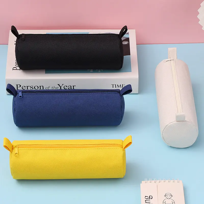 Cute Cylindrical Pencil Case Pupils' Stationery Bag Large Capacity Zipper Pencil Box Stationery Storage Bag Stain Resistant