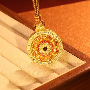 Kalung Loket Kompas, Gaya Cina Baru, Emas, Bertatah Berlian, Boleh Diputar, Gaya Sama seperti Kedai, Lapan Khazanah, Untuk Wanita, Personaliti Gaya Etnik Retro