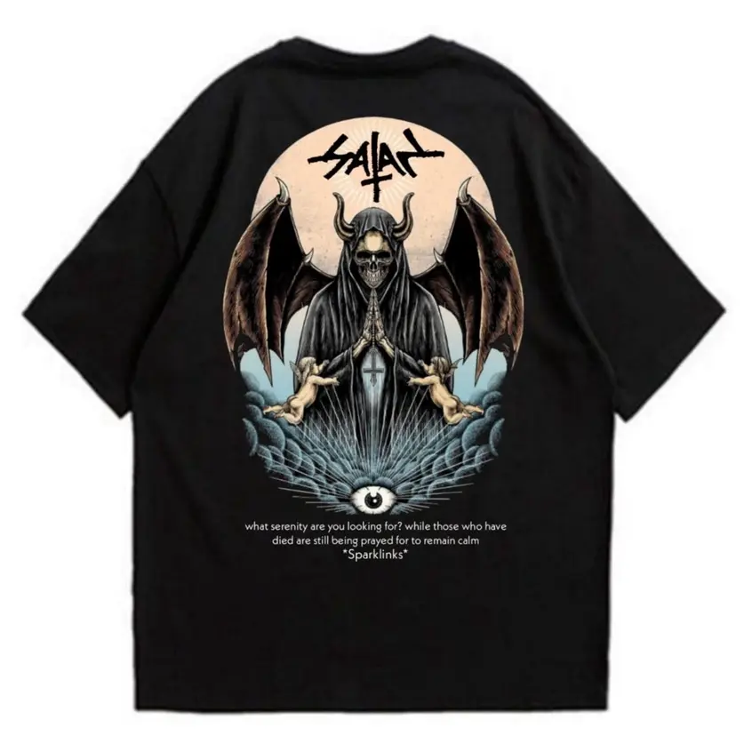 Angelie.esse | Sparklinks Tshirt Satanic lengan pendek hitam Cotton Combat 30S Kaos distro Unisex