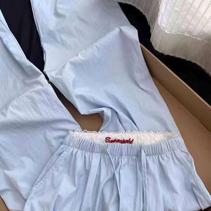 Quần Thường Ngày Màu Xanh Dương, Cạp Cao, Dáng Ôm, Phong Cách Hàn Quốc, Dành Cho Nữ, Mặc Mùa Hè, Cỡ Nhỏ Và Rộng Rãi, Chân Ống Rộng, Dễ Phối Đồ, Quần Đi Bộ Thẳng, Thích Hợp Cho Mùa Xuân Và Mùa Hè 1