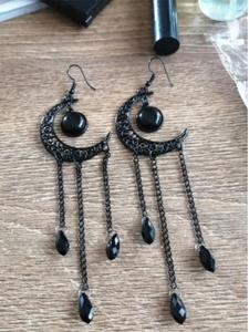 1 Par de Aretes Colgantes de Estilo Punk con Diseño Creativo de Luna y Borla, Aretes Largos con Cadena y Borla Decorativa, Accesorios de Joyería de Estilo Gótico para Mujeres