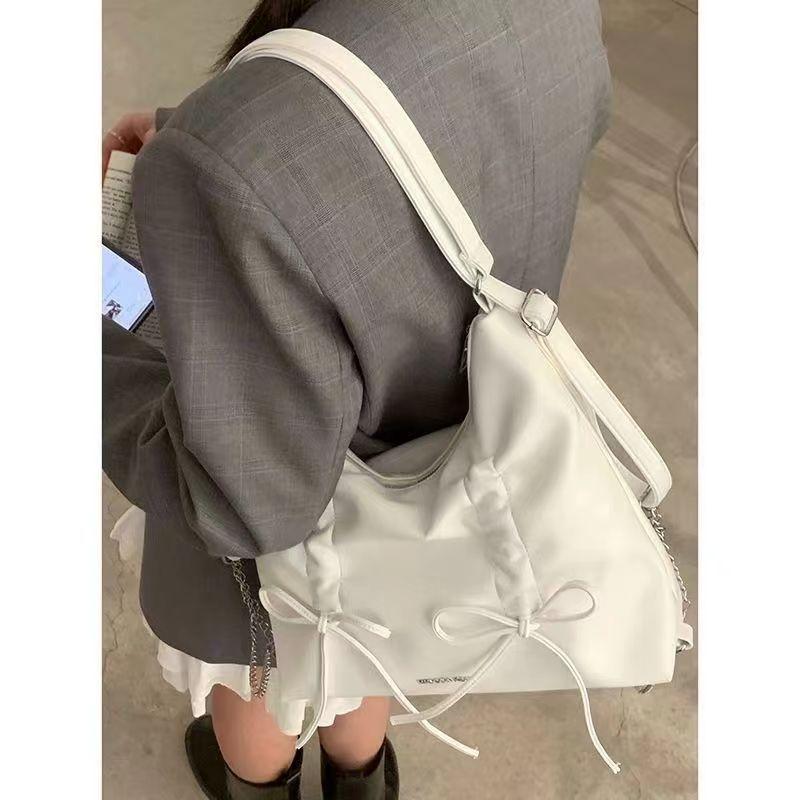 Pleated Bowknot Backpack for Women 2024 New Trendy Fashion Sweet Tote Bag Casual Large Capacity Bag 1