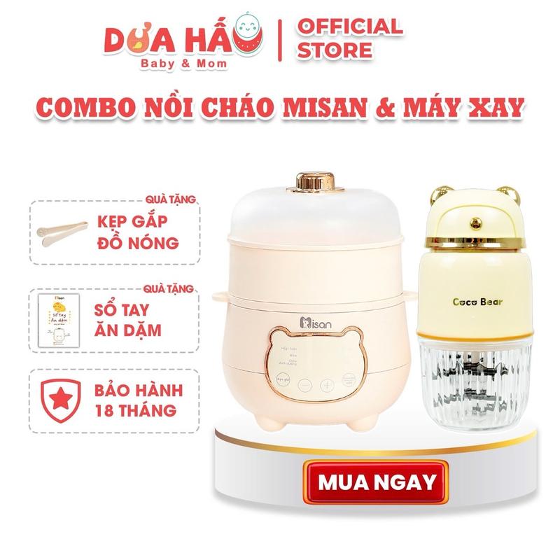 COMBO Nồi Nấu Cháo Chậm Misan 1L & Máy Xay Đa Năng 1 Cối Chuyên Dụng Ăn Dặm Cho Bé Tiện Lợi Voi
