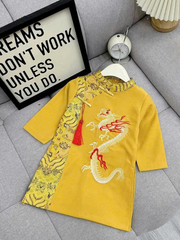 [10-36kg] Áo dài thêu Rồng cho bé trai mẫu hot TẾT 2025 (kèm khánh), diện Tết, du xuân siêu sang chảnh, chất nhung lì mềm đẹp, không nhăn, cúc tàu xịn đẹp. 7