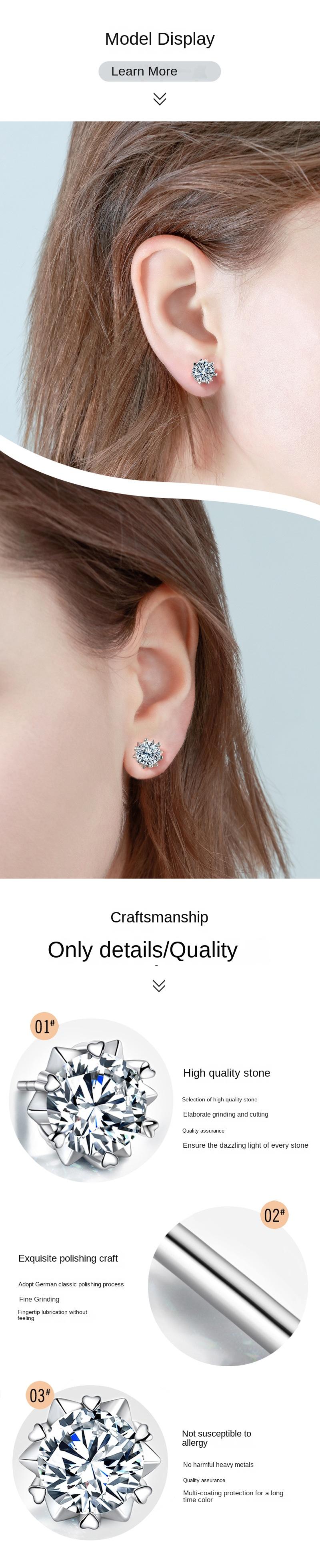 Product Introduction of S925 Silver Moissanite Snowflake Ear Stud Female Moissanite 1 Karat Six-Pointed Star Simple and Elegant Earrings 0