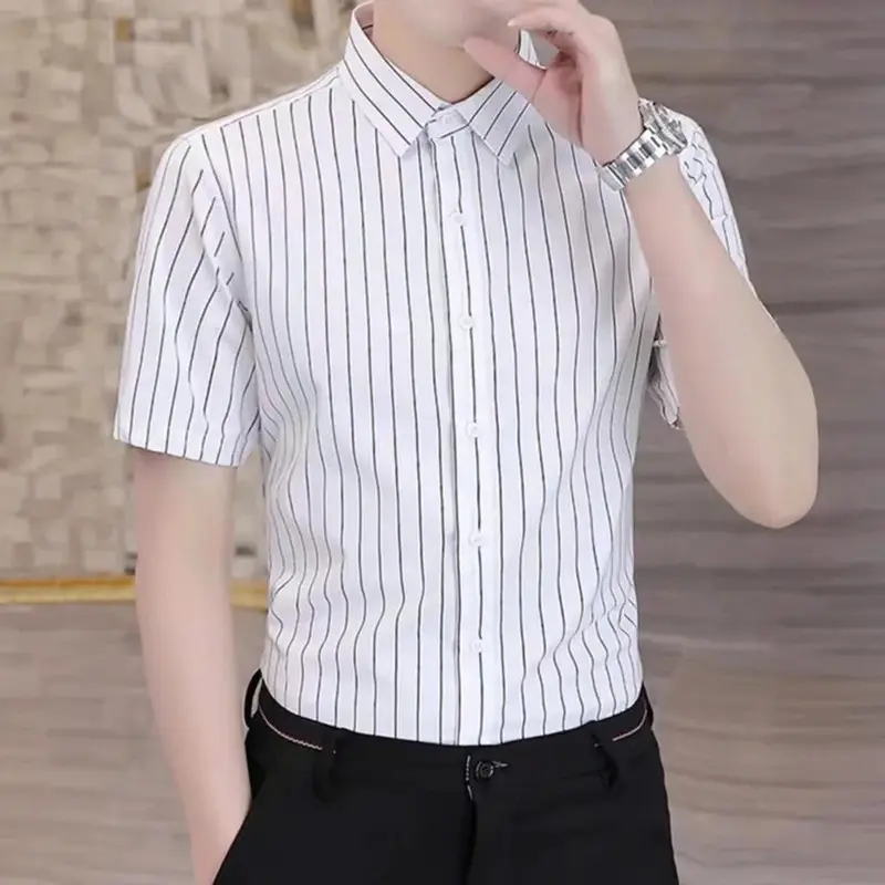 Áo sơ mi nam kẻ sọc tay ngắn lụa hàn họa tiết Thời Trang Menswear Có Cổ sominam  dep 1
