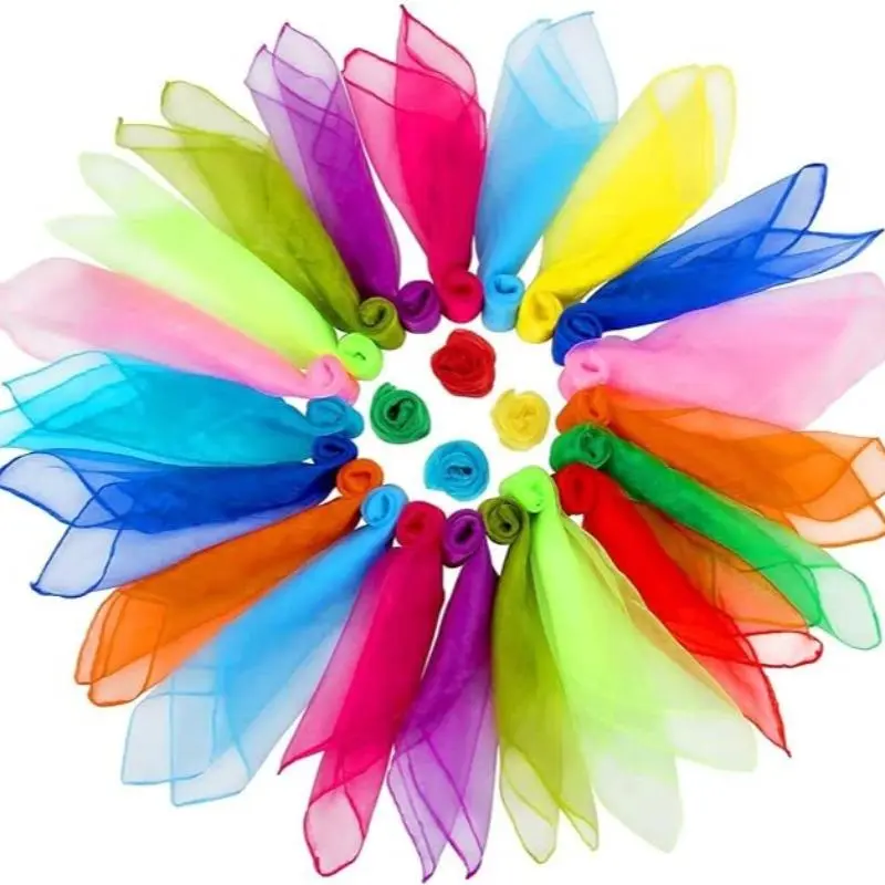 12 Color Square Dance Scarves, 24pcs/set Colorful Juggling Scarf Props, Magic Trick Silk Scarves, Music Movement Scarf, Cheerleading Supplies