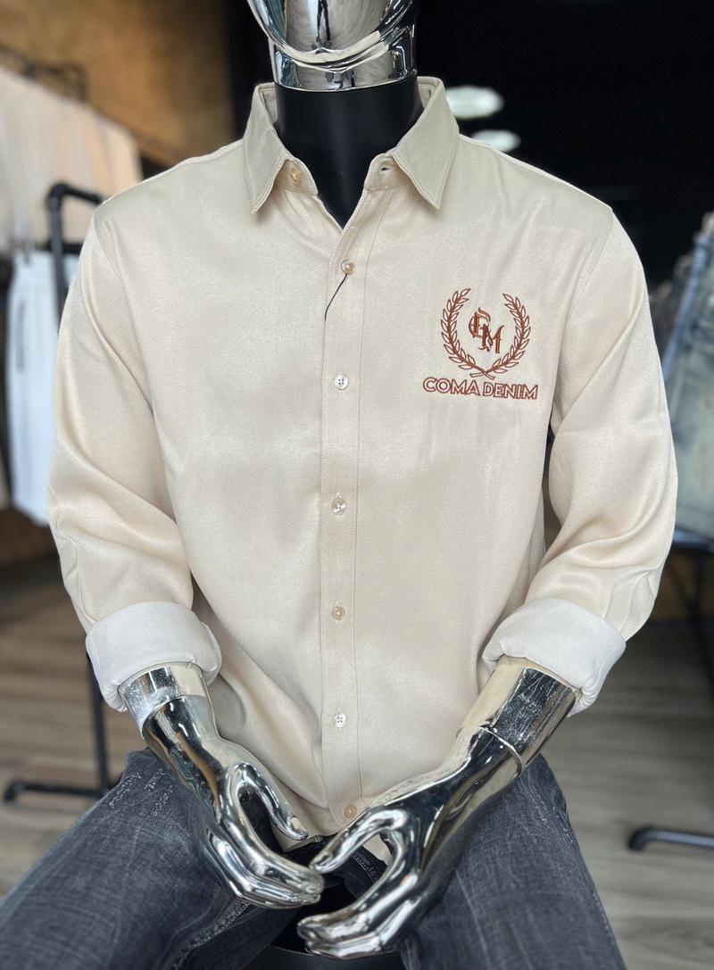 Product Introduction of ÁO SƠ MI NAM TAY DÀI MÀU NÂU THÊU LOGO  COMA DENIM ( FORM TIÊU CHUẨN ) S3096 Menswear Cổ Tròn Có Cổ 4