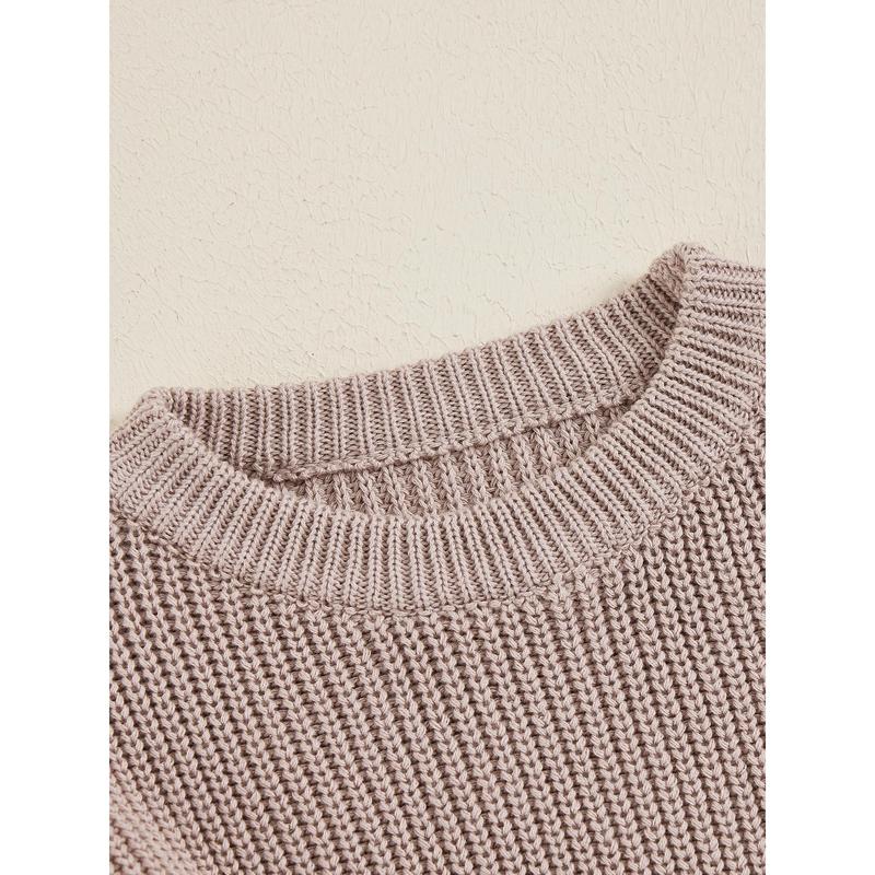 Product Introduction of Little Boy Girl Knit Sweater Solid Color Crew Neck Long Sleeve Pullover Tops for Fall Winter Causal Sweater 58