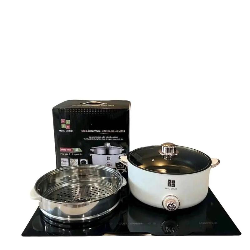 Nồi Lẩu Điện Misu Louis Dung tích 4 lit chống dính chiên, sào, lấu nướng tiện dụng Inox 0
