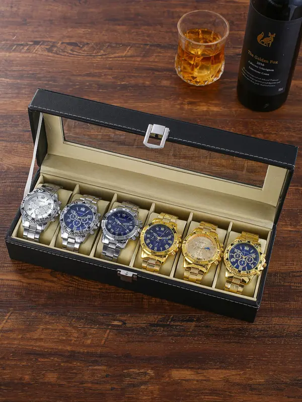 Men's Business Round Dial Analog Quartz Watch Set, Men's  Watches for Men Luxury Watches Watch Set with Box, Fashionable Wristwatch Set for Men As Gifts 6
