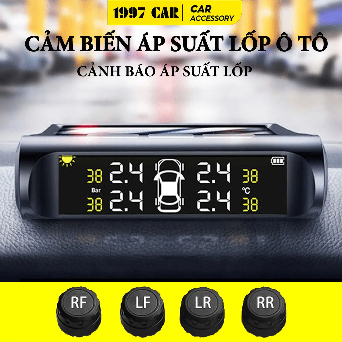 Cảm Biến Áp Suất Lốp Ô Tô TPMS - Cảnh Báo Áp Suất Lốp,Nhiệt Độ,Màn Hình LCD Pin Năng Lượng Mặt Trời -Bảo Hành 12 Tháng Lỗi 1 Đổi 1,Cảm Biến Van Ngoài