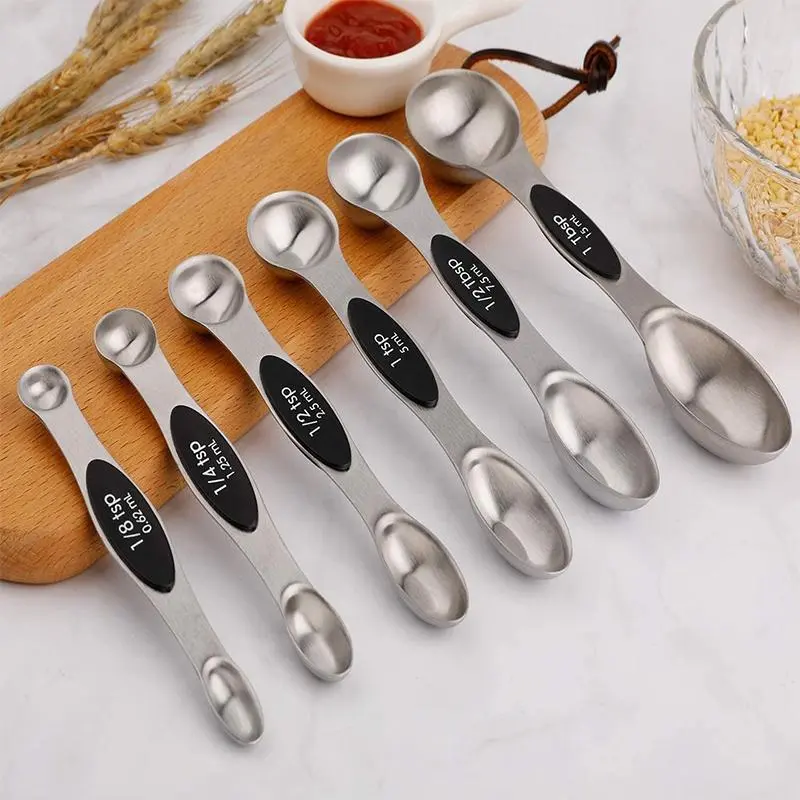 Stainless Steel Measuring Spoon Set, 6 Counts/set Magnetic Measuring Spoon, Dual Sided Stackable Teaspoon for Measuring Dry and Liquid Ingredients 5