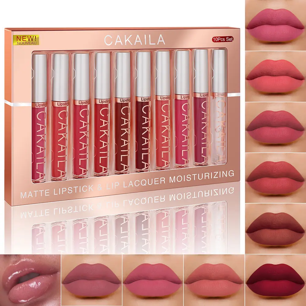 A set of 10-color matte lip gloss non-stick liquid waterproof non-fading