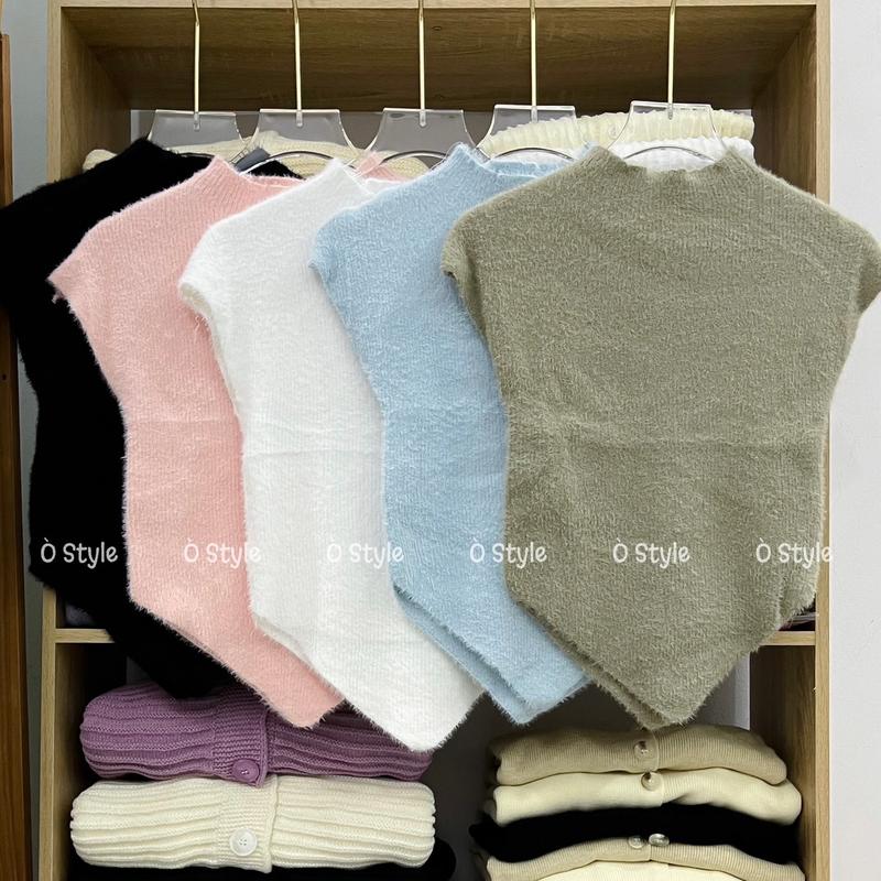 [AL032] Áo len lông tay hến cổ tròn vạt áo nhọn mềm mại Nữ Top Kem Hồng Women Cardigan long croptop