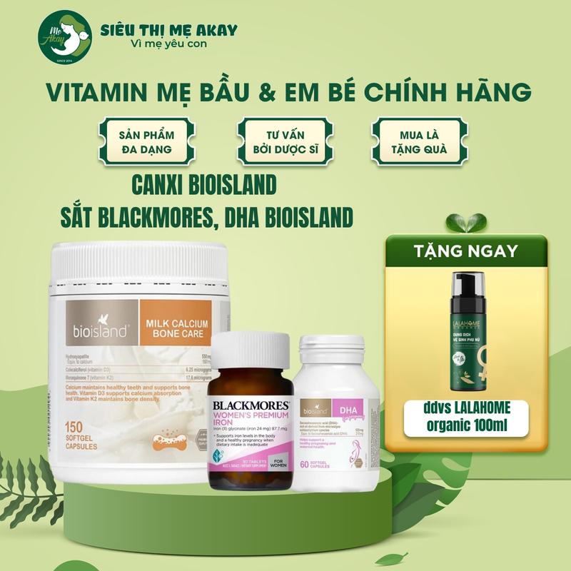 Combo viên uống bổ sung Milk Calcium Bio Island, Sắt blackmore và DHA Bio Island cho mẹ bầu, mẹ sau sinh, hàng xách tay không có tem Vitamin