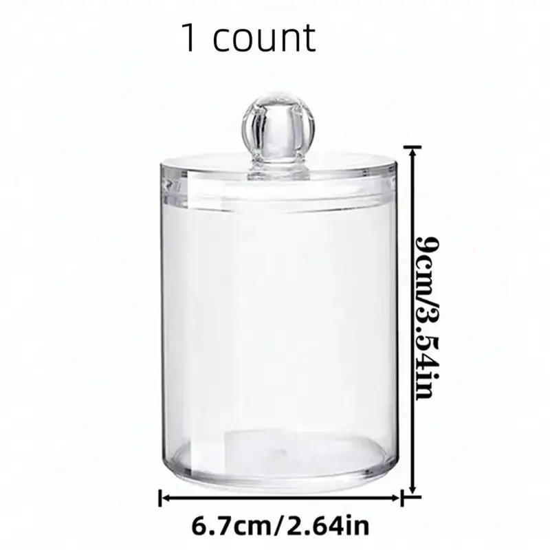 Cotton Swab Storage Box with Lid, 1/2 Counts Transparent Round Dental Floss Organizer, Compressed Towel Storage Box, Vanity Table Clean Container 2