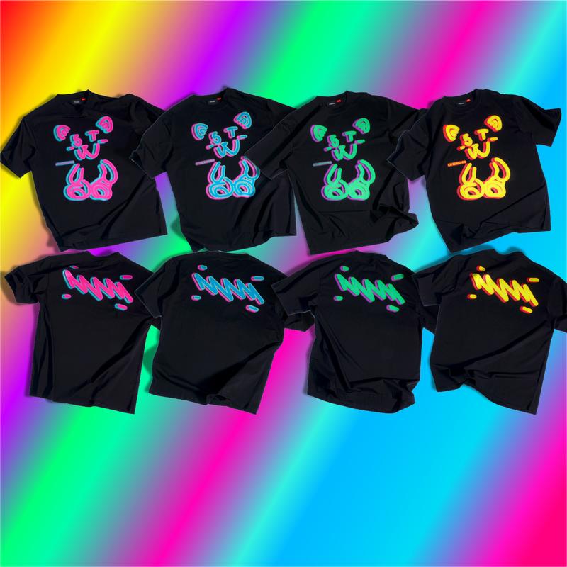 LED SIGN /teddy bear/ NEW TEE aka áo thun tay ngắn cổ tròn Cotton Menswear Top in hình gấu Teddy Nhung