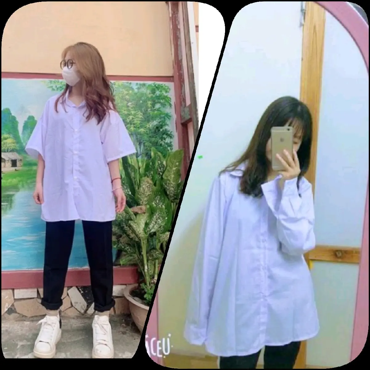 áo trắng đi học ngắn tay và dài tay unisex loại không túi Nữ Sơ Mi Top