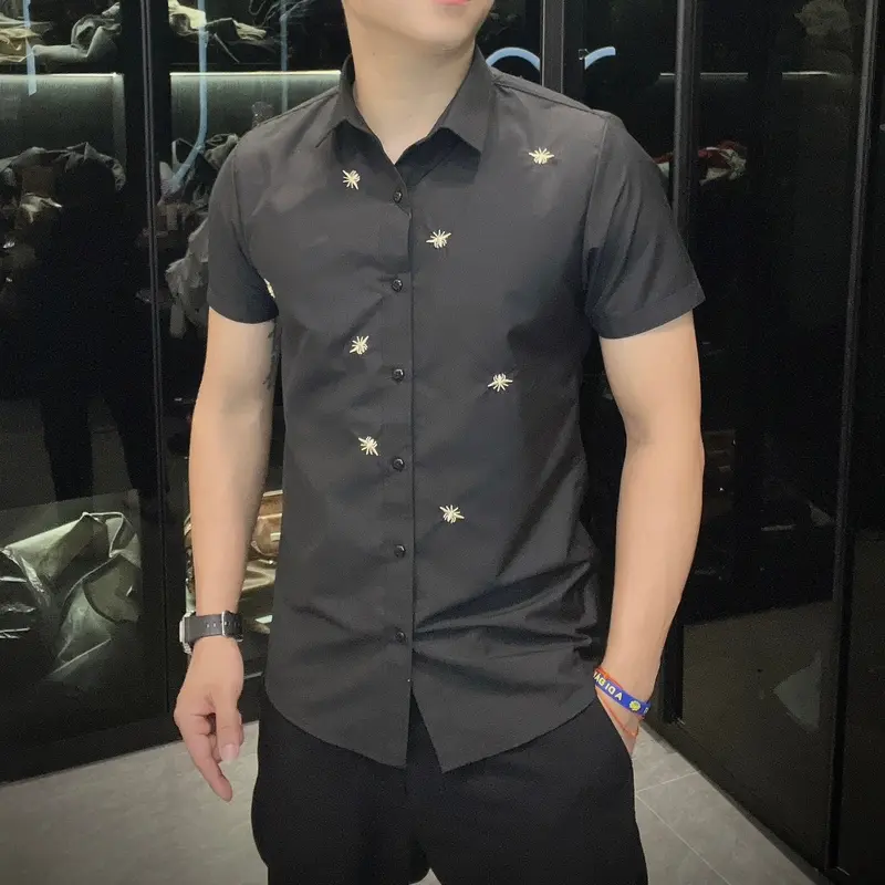 Sơ mi nam dài tay , somi nam cộc tay thân áo thêu ong chất liệu cotton nhaf dumiman Menswear sominam  dep 5