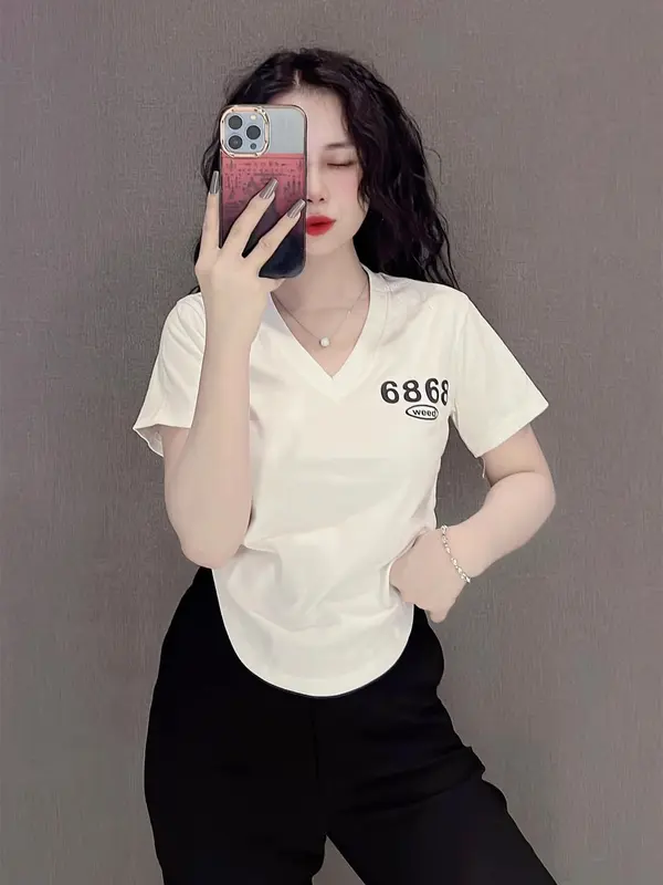 Áo Thun Ôm Cổ Tim Vạt Bầu Nữ [Mã B63], Form Tôn Dáng Cotton [6868] Top Women Cổ Trái Tim Màu Đen Shirt Cổ Tròn Sơ Mi Màu Trắng 1