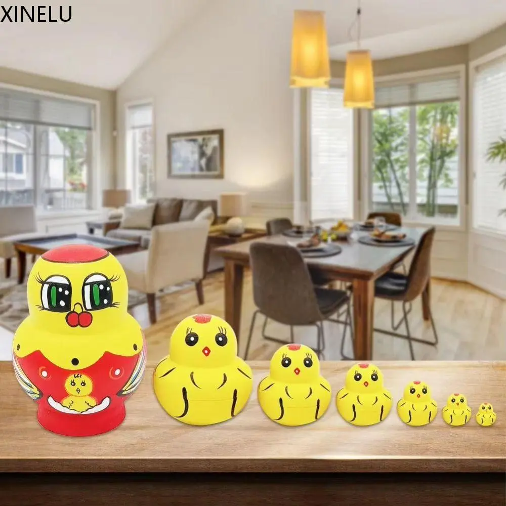Home Bedroom 10 Layer Chick Nesting Dolls Wooden Animals Pattern Matryoshka Doll Toys Handmade Cartoon Animal Stacking Dolls Birthday Gift