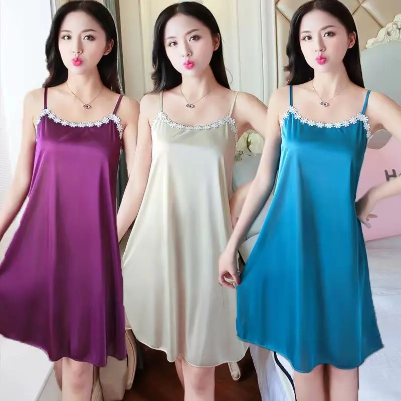Đồ Ngủ Lụa Lạnh Hàng Mới Về, Bộ Sưu Tập Mùa Hè, Váy Ngủ Có Dây Đeo Thiết Kế Dễ Thương, Thích Hợp Cho Phụ Nữ, Phong Cách Ngọt Ngào Và Gợi Cảm, Vải Mỏng, Phong Cách Hàn Quốc, Đồ Mặc Nhà