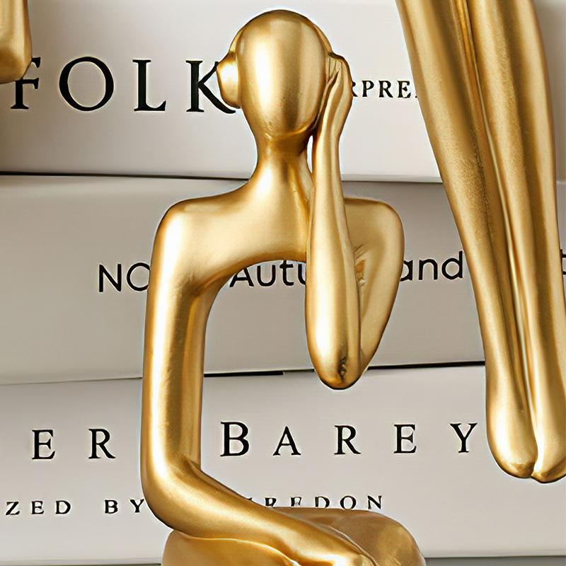 Golden Sitting Figure Sculpture, 1 Count Modern Home Decor Figurine for Bookshelf, Mini Sitting Thinker Statue 4