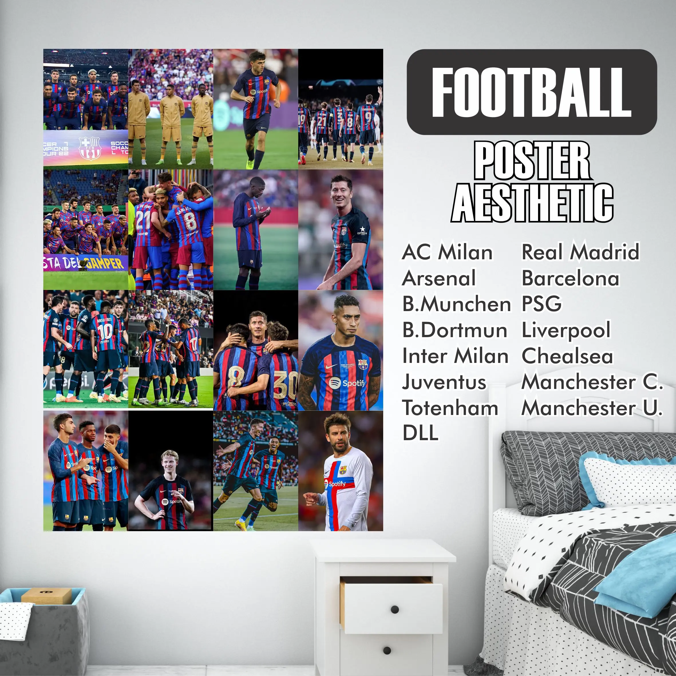 32Pcs Poster Dinding Aesthetic Football Club Sepak Bola A5