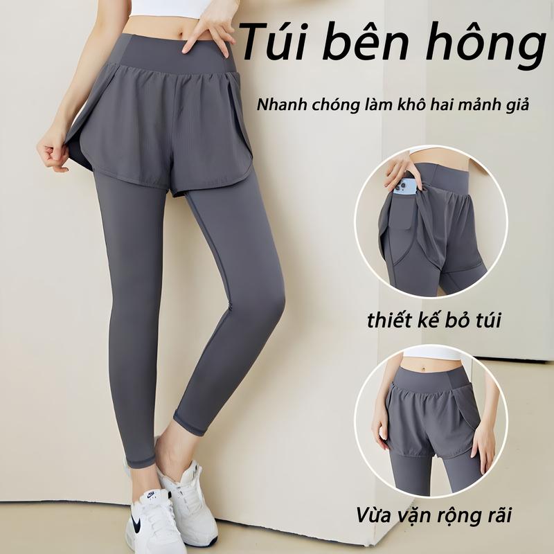 Quần Yoga Quần Legging Thể Thao Cho Nữ Quần Sấy Nhanh Khô Tập Luyện Quần Short Cao Cấp Biker Quần Giả Hai Mảnh Quần Thể Thao Sport Cạp Cao áo t1 gym