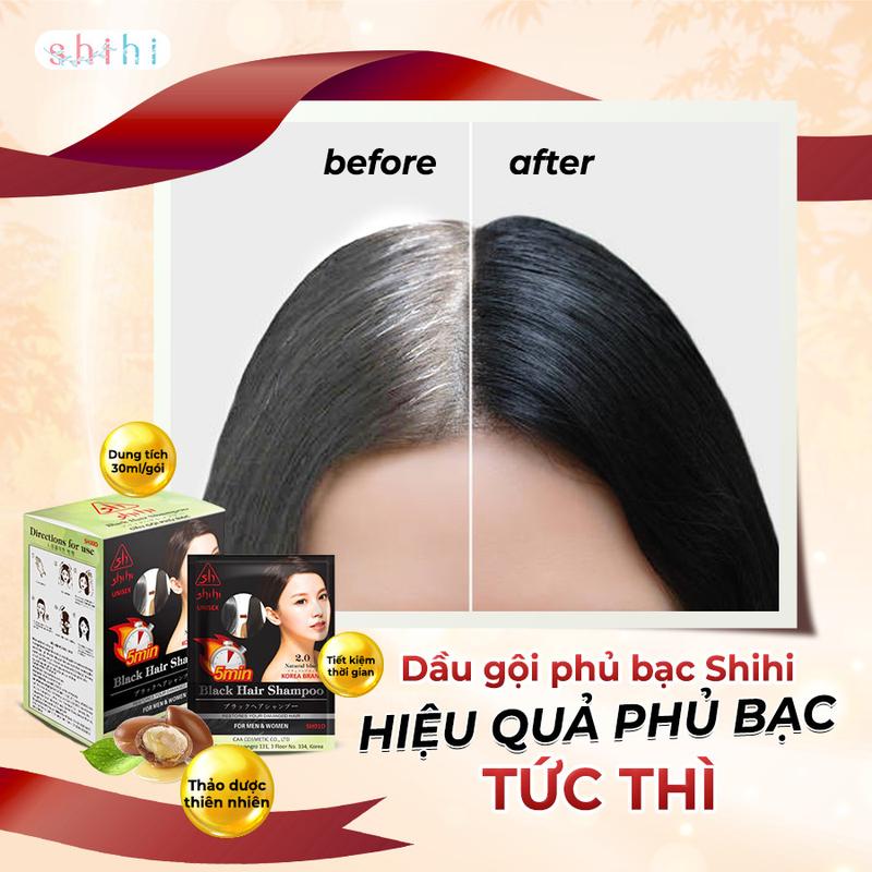Dầu gội phủ bạc Shihi Hàn Quốc Đen tự nhiên Nâu Đen gội dưỡng tóc mềm mượt chiết xuất nhân sâm chỉ một lần gội dành cho nam Nữ Nhuộm Tóc Đổi Màu Tóc thuốc nhuộm tại nhà tốt