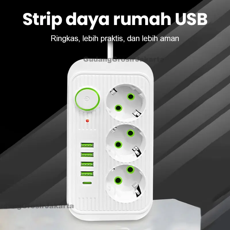 2500W Stop Kontak USB Kabel Serbaguna Multiguna Panjang 2 Meter Original Power Socket 3 Colokan+ 1 TYPE-C + 4 USB Putih/Hitam Tembaga 1