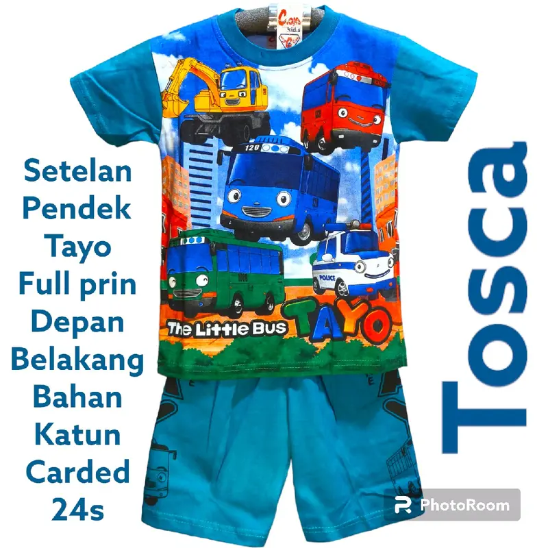 setelan pendek anak laki-laki tayo full prin 3-9 tahun 3