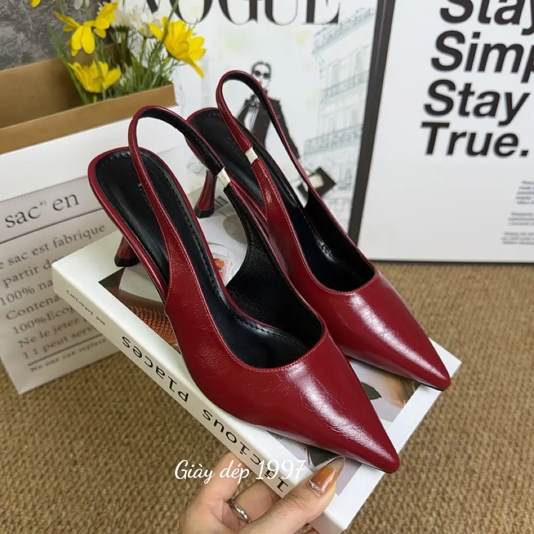 Giày cao gót 6p mũi nhọn da bóng nhăn cao cấp hàng full hộp ( TA30 ) Shoes Nữ Jean