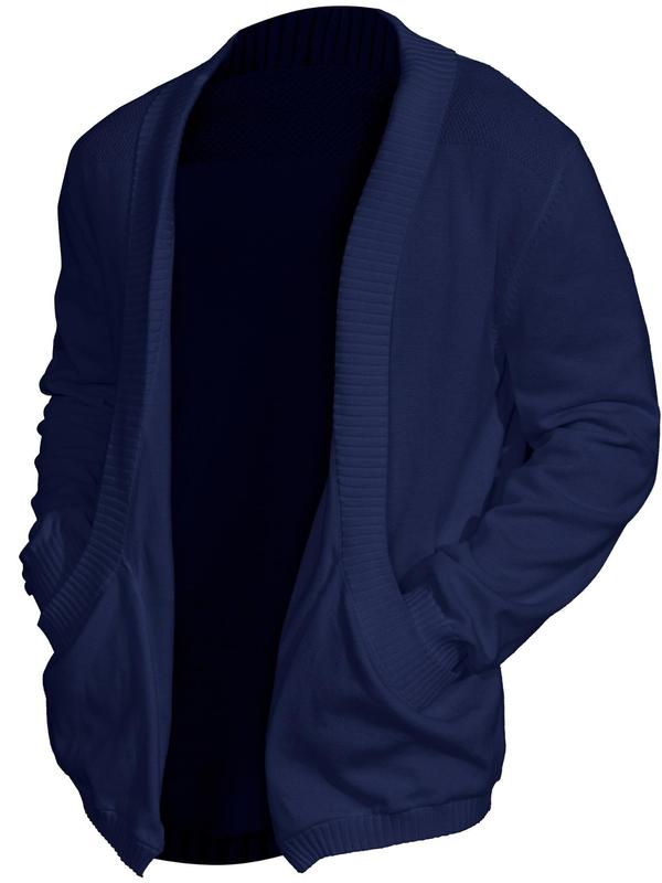 Men's Solid Pocket Shawl Collar Cardigan, Loose Casual Cozy Long Sleeve Open Front Knitwear for Spring & Fall, Fashion Men's Knit Clothing for Daily Wear, Men's Clothing, Menswear 6