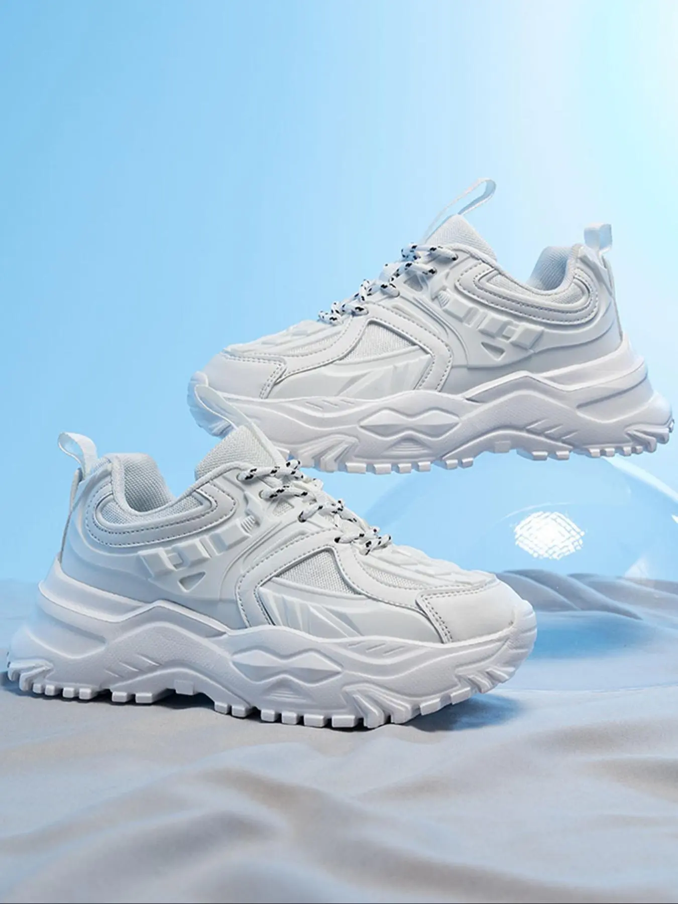 Men's Sporty Lace Up Low Top Chunky Sneakers, Casual Comfortable Breathable Running Shoes, Trendy All-match Sneakers for Daily Wear